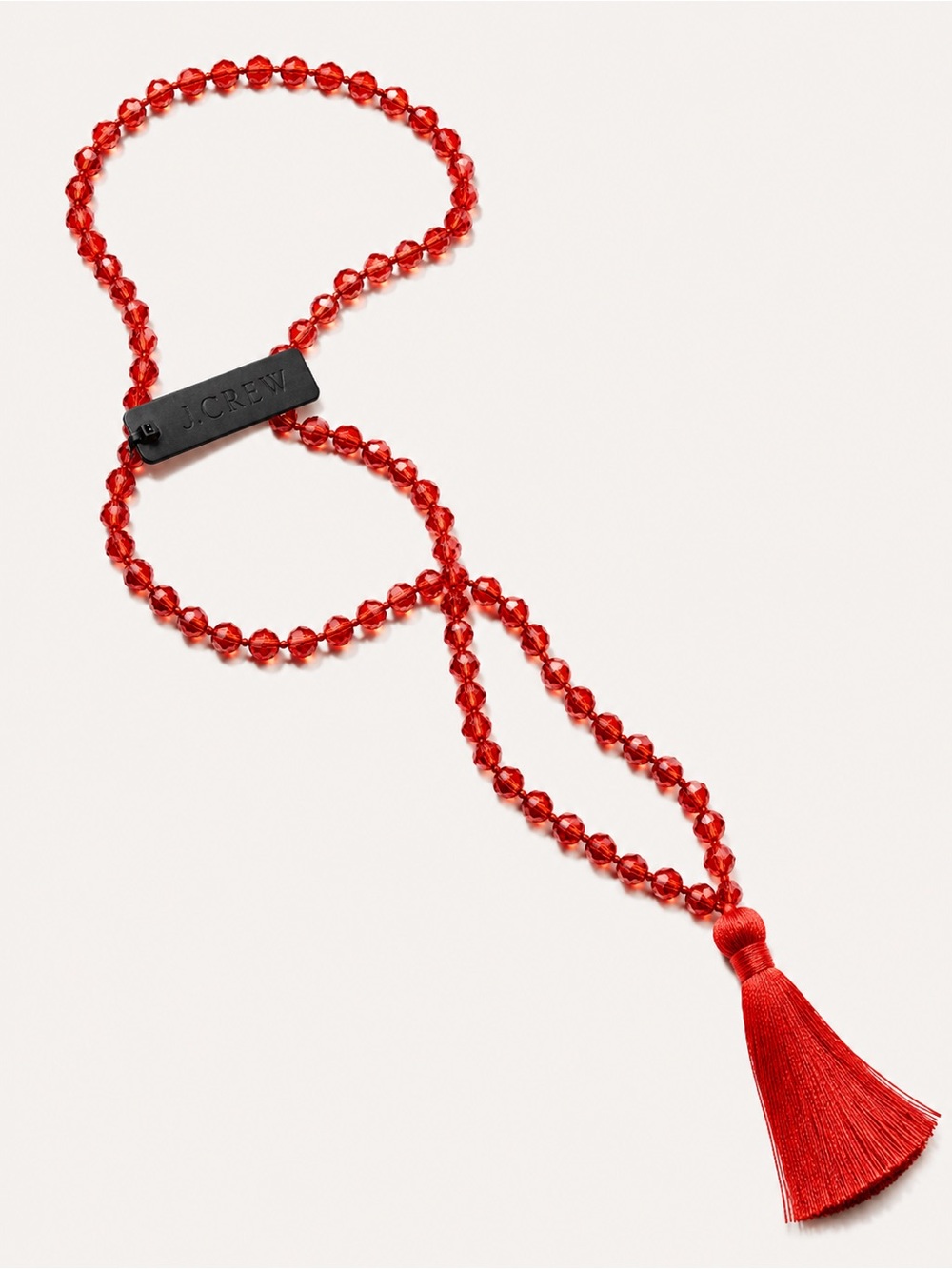 NWT J. Crew Red Beaded Necklace with Tassel Charm
